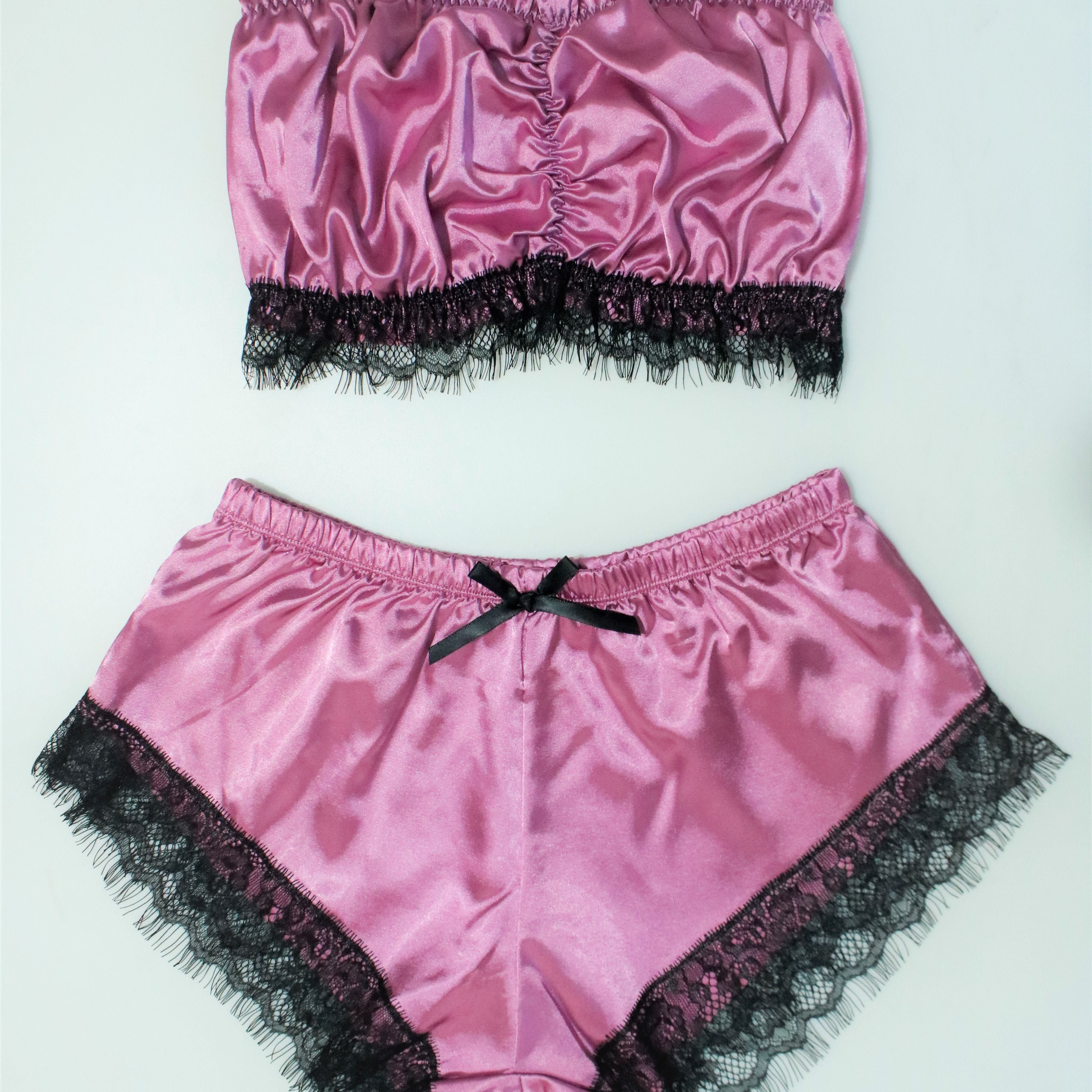 Lace Trim Pajama Set, Satin Tube Tops & Shorts Set, Women's Sleepwear & Loungewear