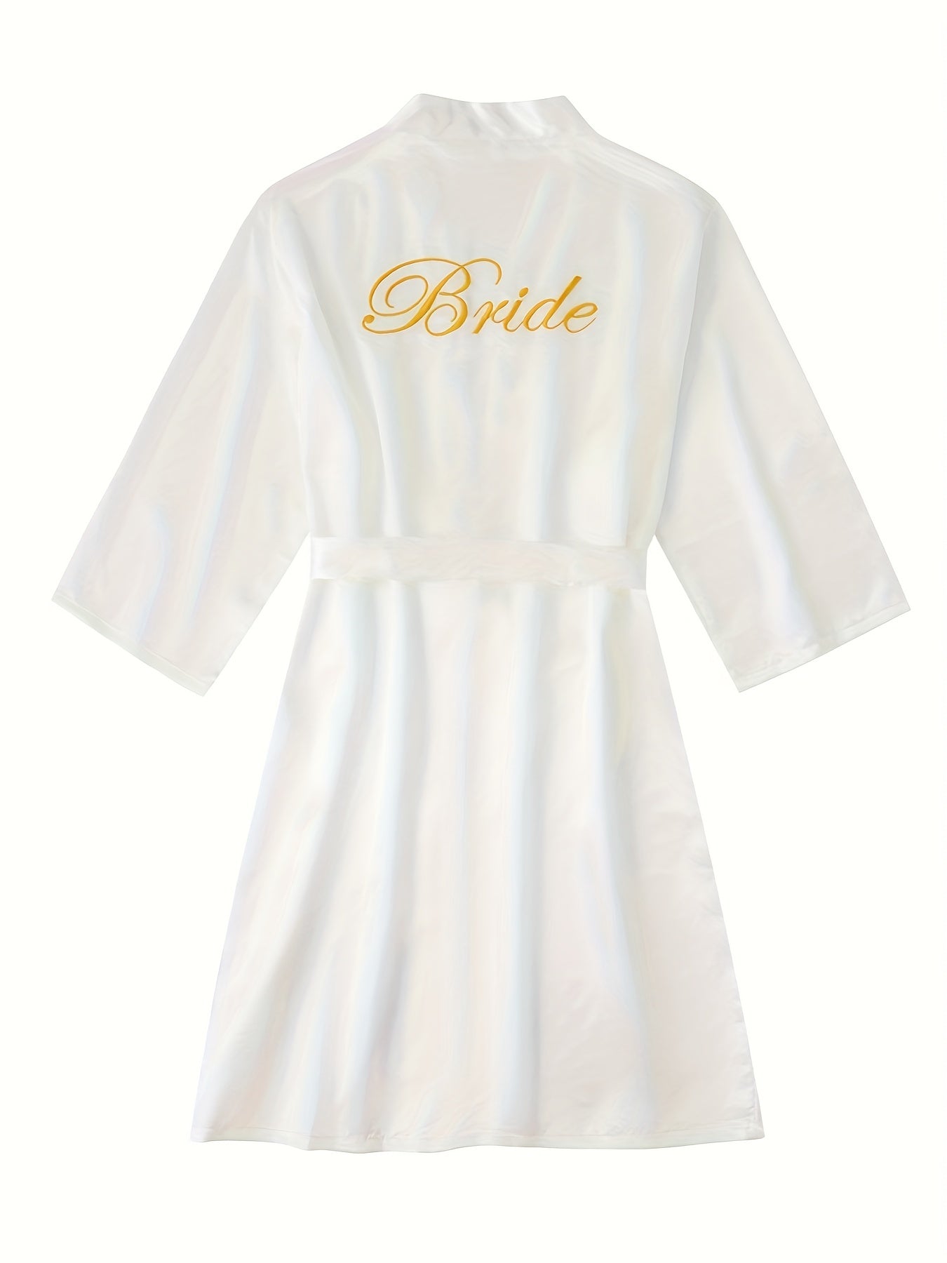 Letter Embroidery Night Robe, Elegant V Neck Bridal Robe With Belt, Women's Sleepwear