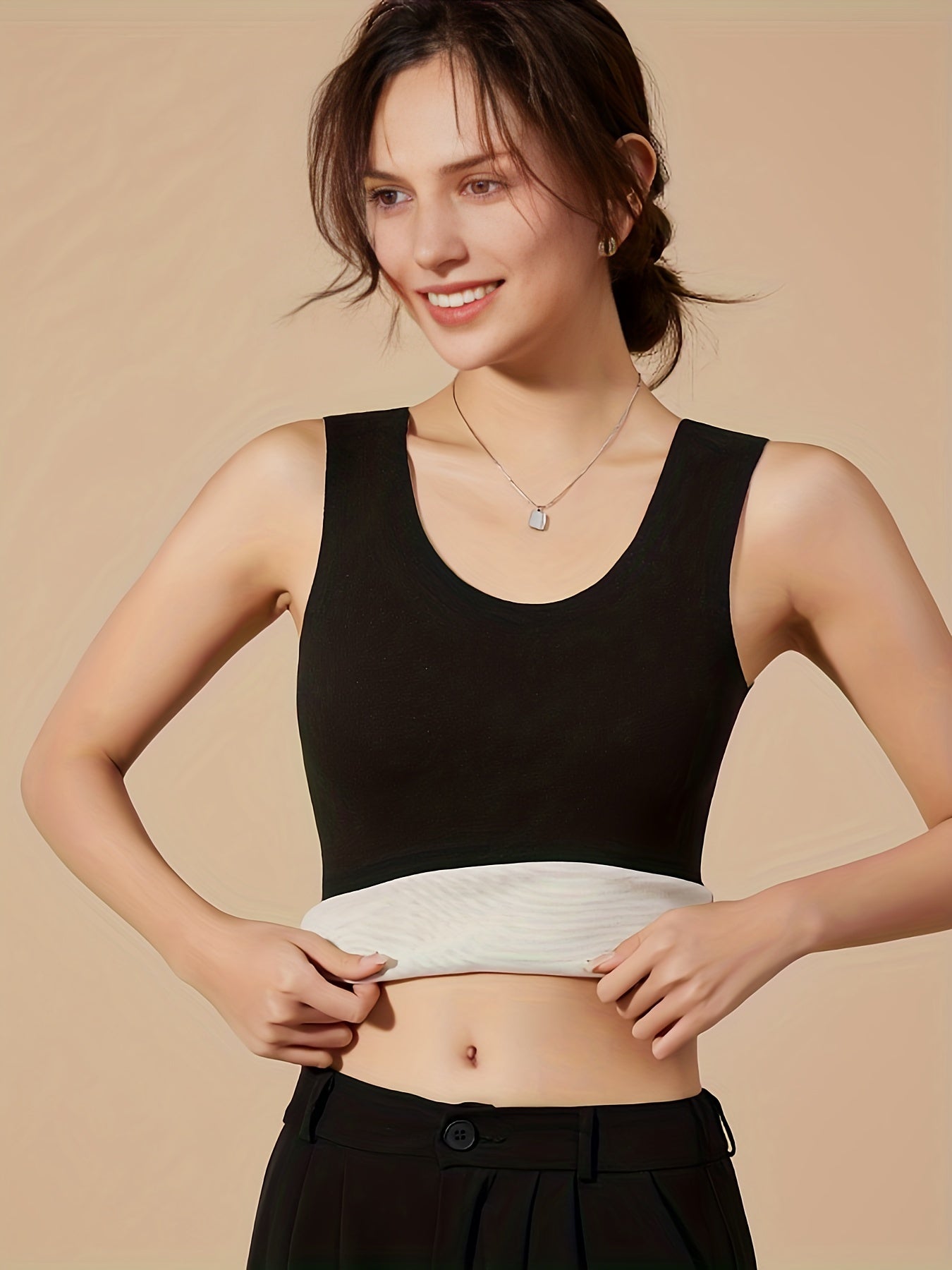 3pcs Seamless Thermal Underwear, Soft & Comfortable Sleeveless Slim Fit Plush Top, Women's Lingerie & Sleepwear