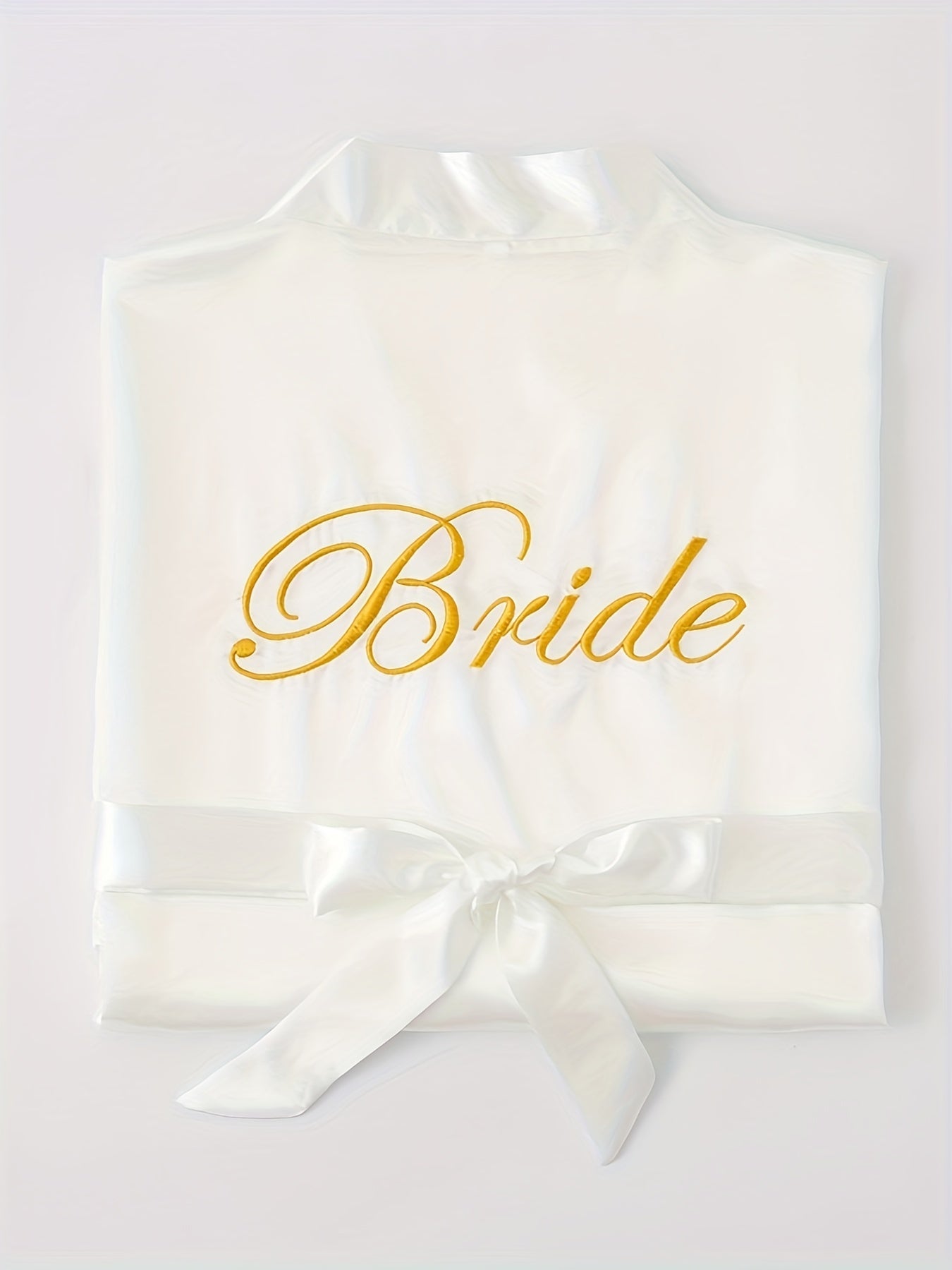 Letter Embroidery Night Robe, Elegant V Neck Bridal Robe With Belt, Women's Sleepwear
